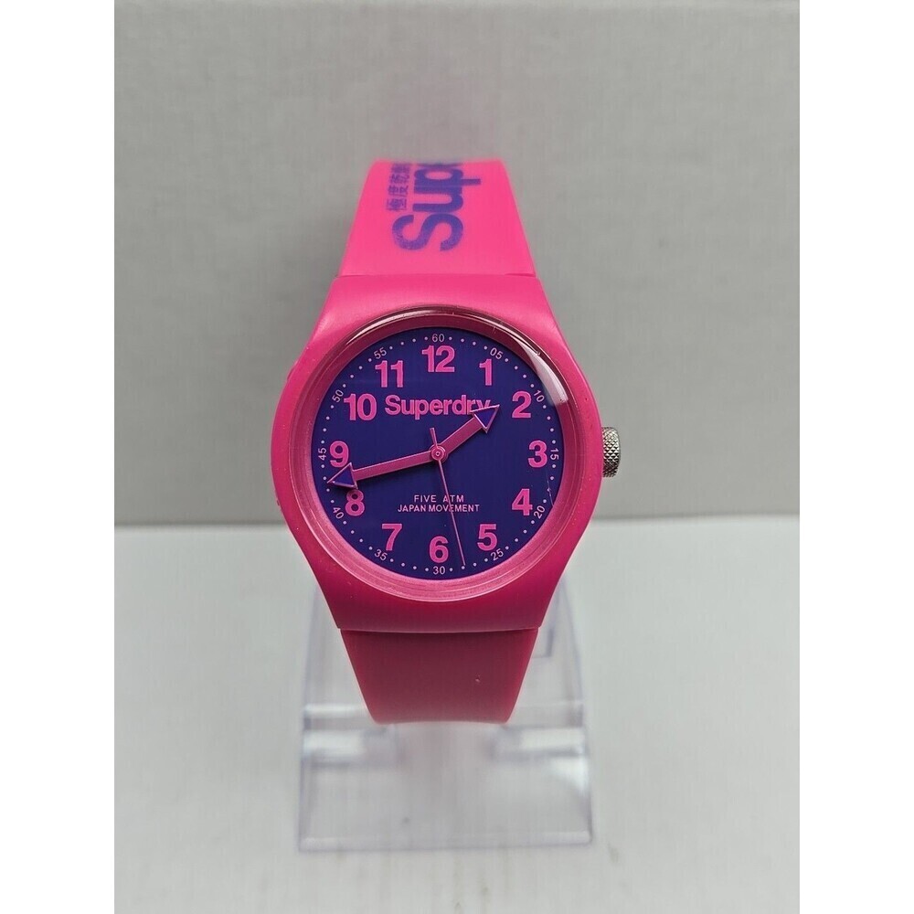 Superdry Pink Urban Silicone Quartz Watch Purple Dial New Battery 5 ATM 38mm Fun